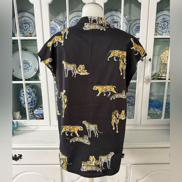 SHEIN Black Blouse Tiger Leopard Print Top Size Medium - Picture 6 of 9